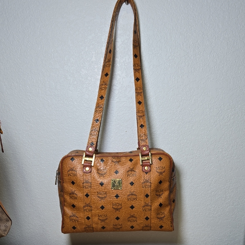 MCM Vintage Cognac Zip Top Shoulder Bag